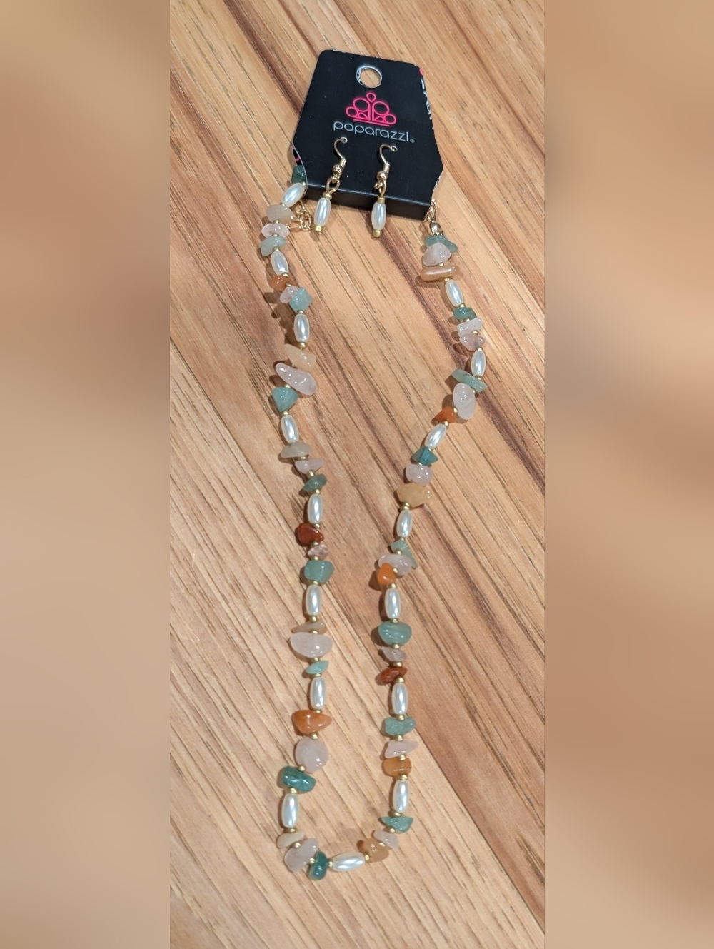 Multi-Stone Pearl Accent Necklace And Earrings - Pastel Mixed Colors